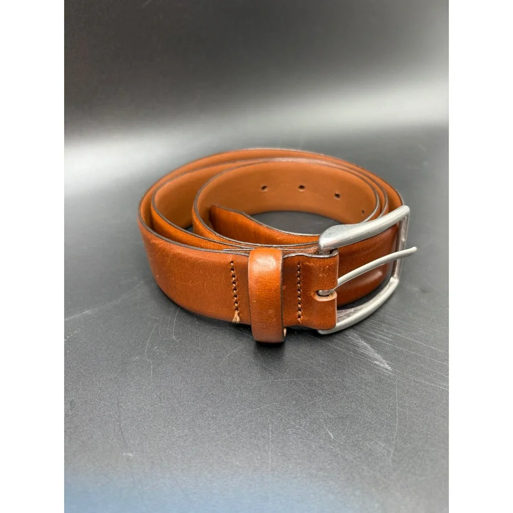 Johnston Murphy 75-6959 Leather Belt Mens 38 Tan Brown Solid Brass USA